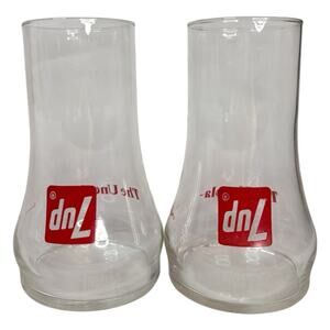 VTG SET OF (2) 7 UP Glass Tumbler THE UNCOLA Upside Down 5" Clear Drinking Cup